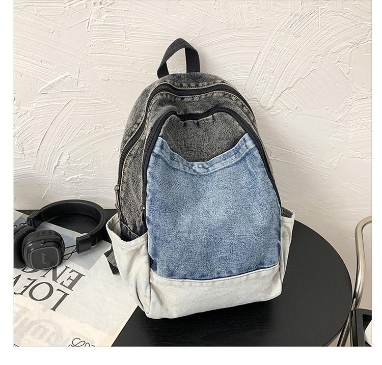 Schoolbag Japanese Vintage Denim Backpack Women's Large Capacity Lightweight Outdoor Travel Backpack Student Class Commuter School Bag