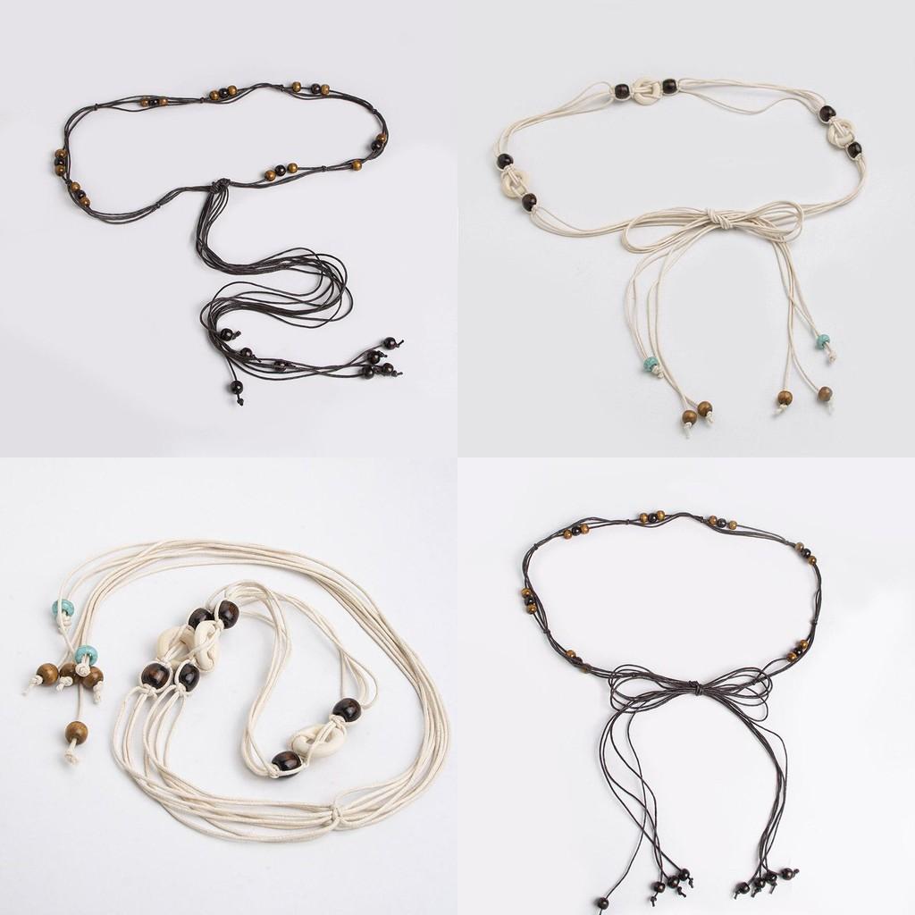 Ethnic Bohemian Waist Rope Cord With Wooden Beads For Relaxed Boho Style
