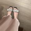 2025 summer new French square head rhinestone slippers women's fashion versatile flat bottom cool slippers women's summer wear