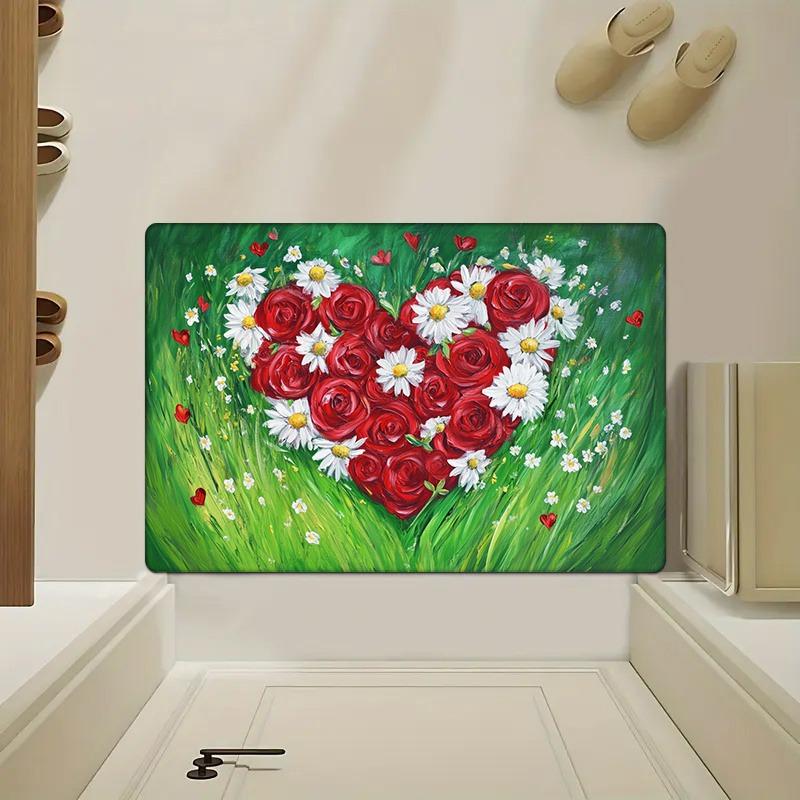 

Red and green main color, rose, grass elements, soft, multi-functional floor mat 40x60cm/15.7*23.62inch