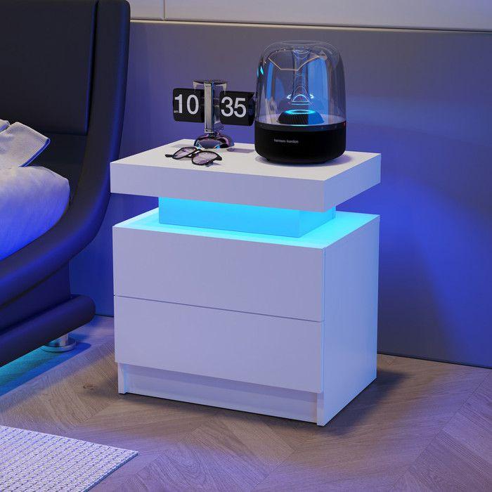 LED Bedside Table - MUVOE - Modern - 2 Drawers - Multicolour - Contemporary Design