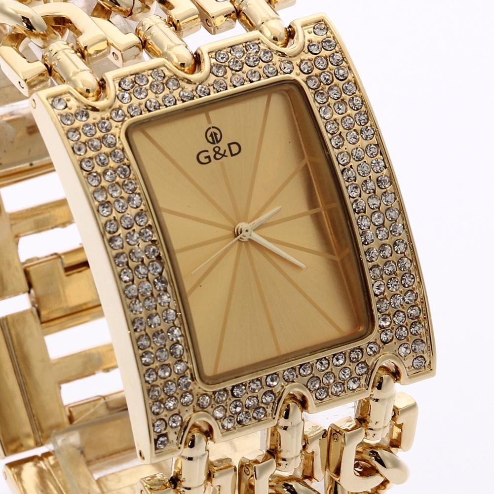 Damen Stahl Quarz Uhr Modische Kristall Inlay Damen Armbanduhr