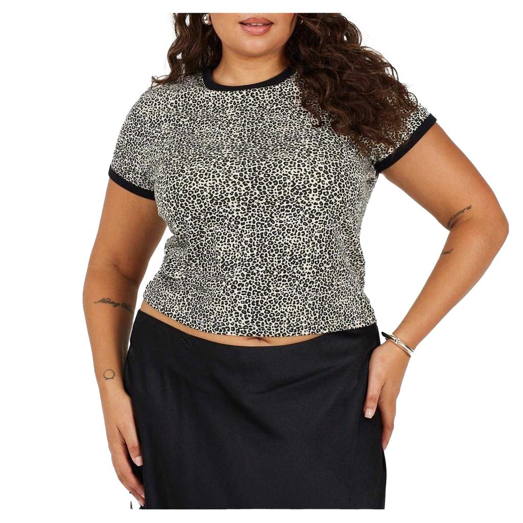 BRAVE SOUL Womens/Ladies Leopard Print Cropped Plus T-Shirt