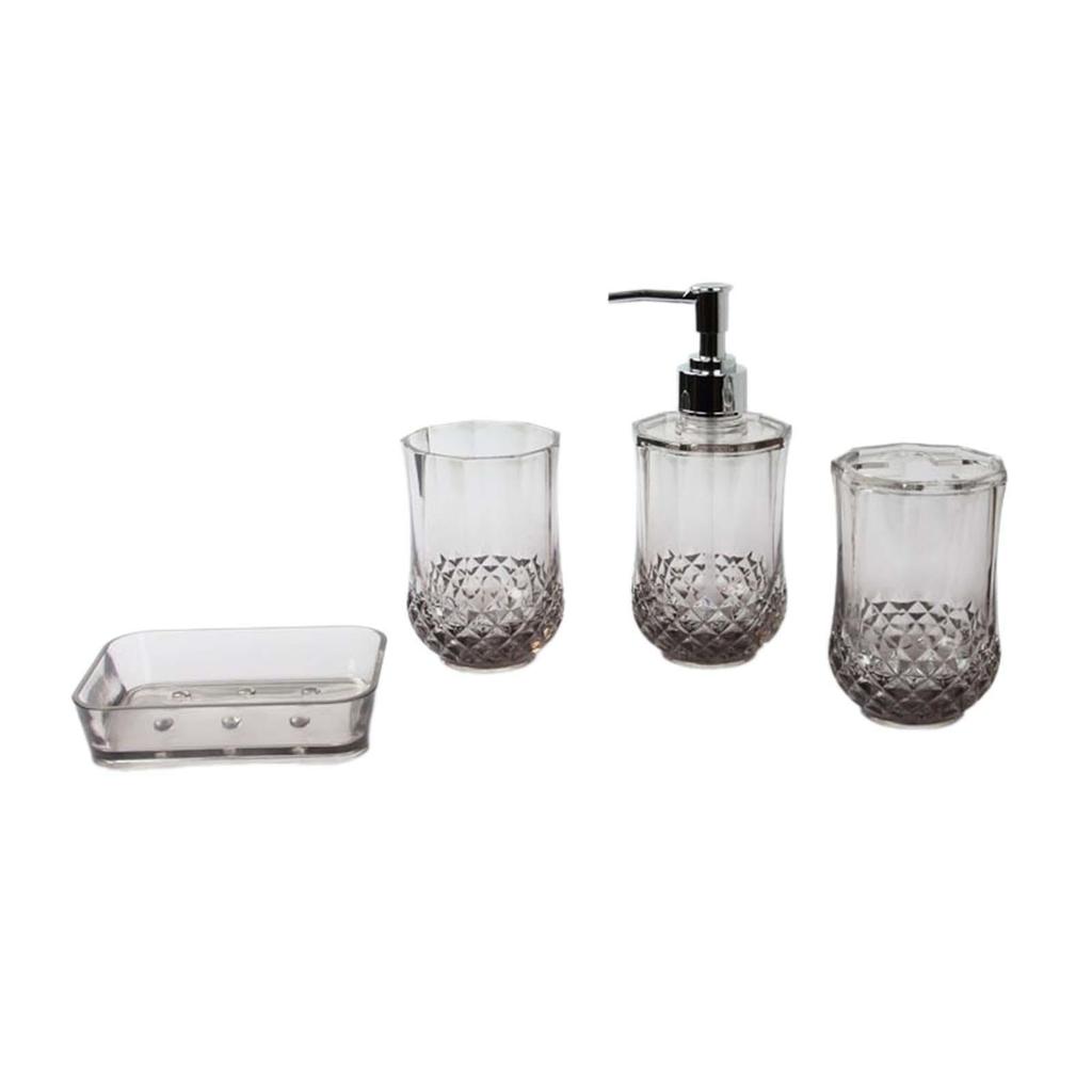 4 Pieces Toothbrush Holder Soap Dispenser Apartment Essentials Acrylic Soap Dish Bathroom Accessories Set for Countertop