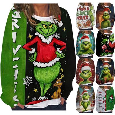 Women's Casual Fashion Christmas Printed Long Sleeve O-Neck Sweatshirt Layer Pullover Top