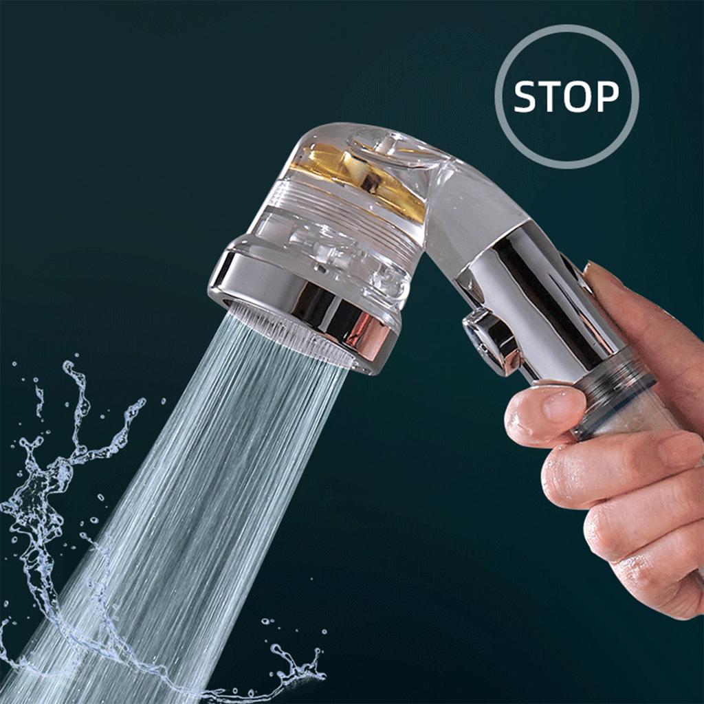Showerhead Water Saving High Preassure Propeller Flow Showerhead with Fan Built-in Filter Rainfall Bathroom