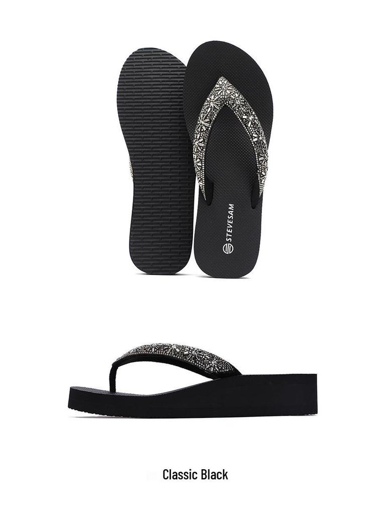 Dámské letní klínkové sandály s kamínky - Protiskluzové, Zvyšující výšku, Neformální plážové oblečení