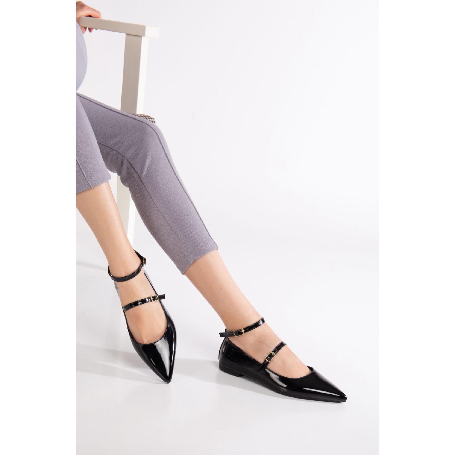 

Women s Black Patent Leather Pointed Mold Ballerina Shoes 36 чёрный