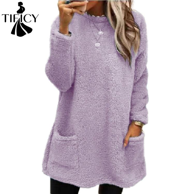 TIFICY Maglioni a girocollo a maniche lunghe con stampa tinta unita, casual, autunno inverno, da donna