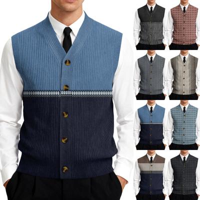 Men's V-Neck Sleeveless Knit Cardigan Vest