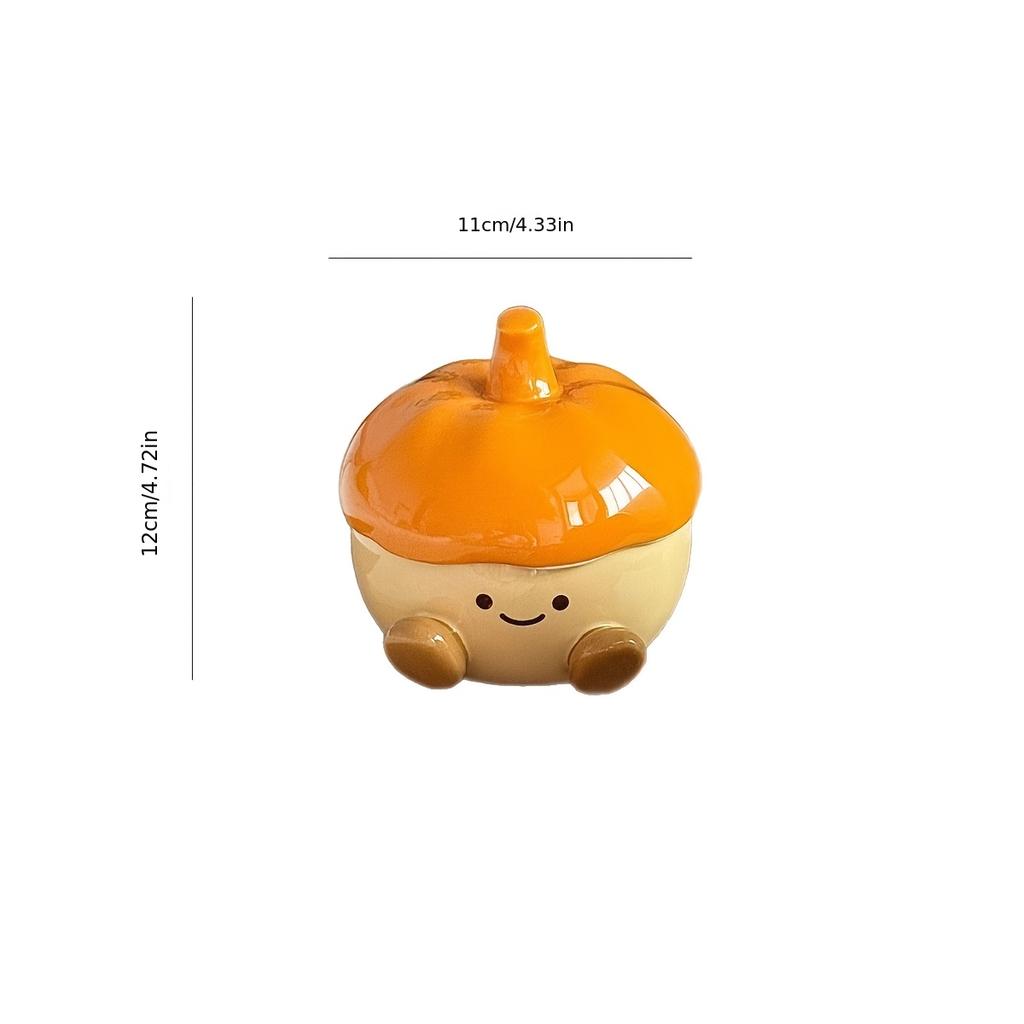 Cute Chestnut Shaped Multi-Functional Storage Jar,Ceramic,Round,Ideal for Floss, Toothpicks, and Makeup Brushes,Perfect for Living Room,Bedroom Vanity