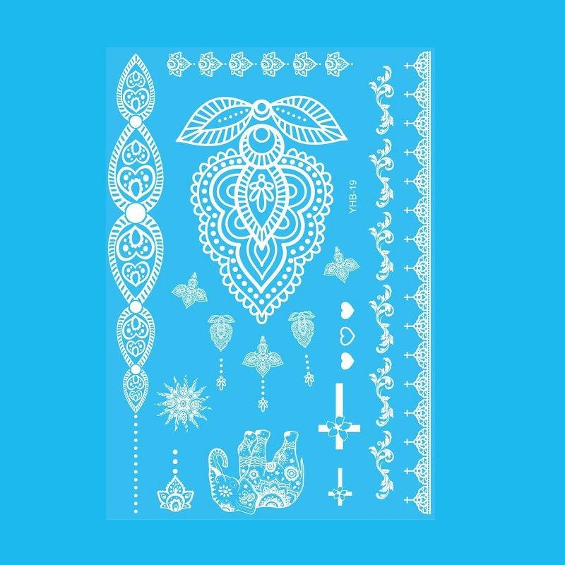 

Белая кружевная татуировка-наклейка с синей бумагой Ханна, переводная татуировка на руку, спину, сексуальное пляжное фото, имитация татуировки 148*210MM