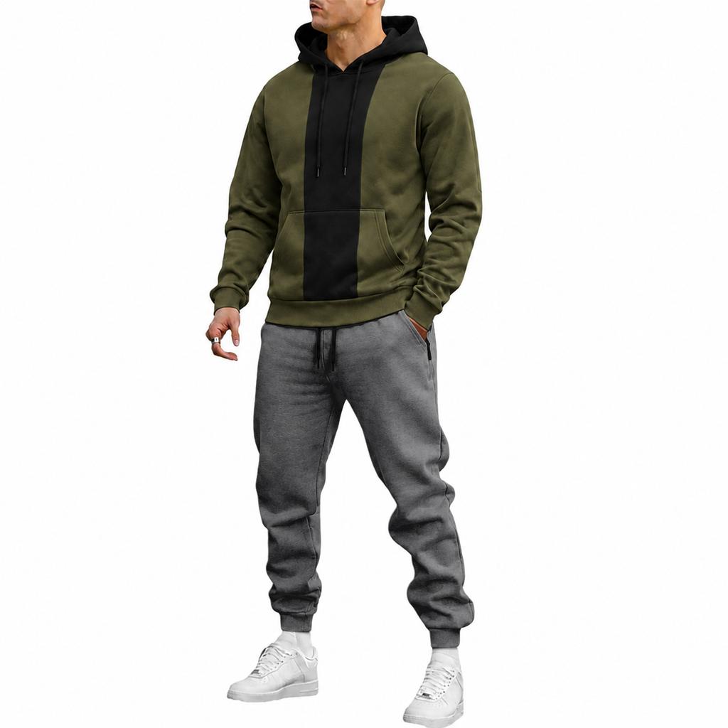 Men's Color Block Hoodie and Sweatpants Set Versatile Casual Athletic Tracksuit for Daily Wear