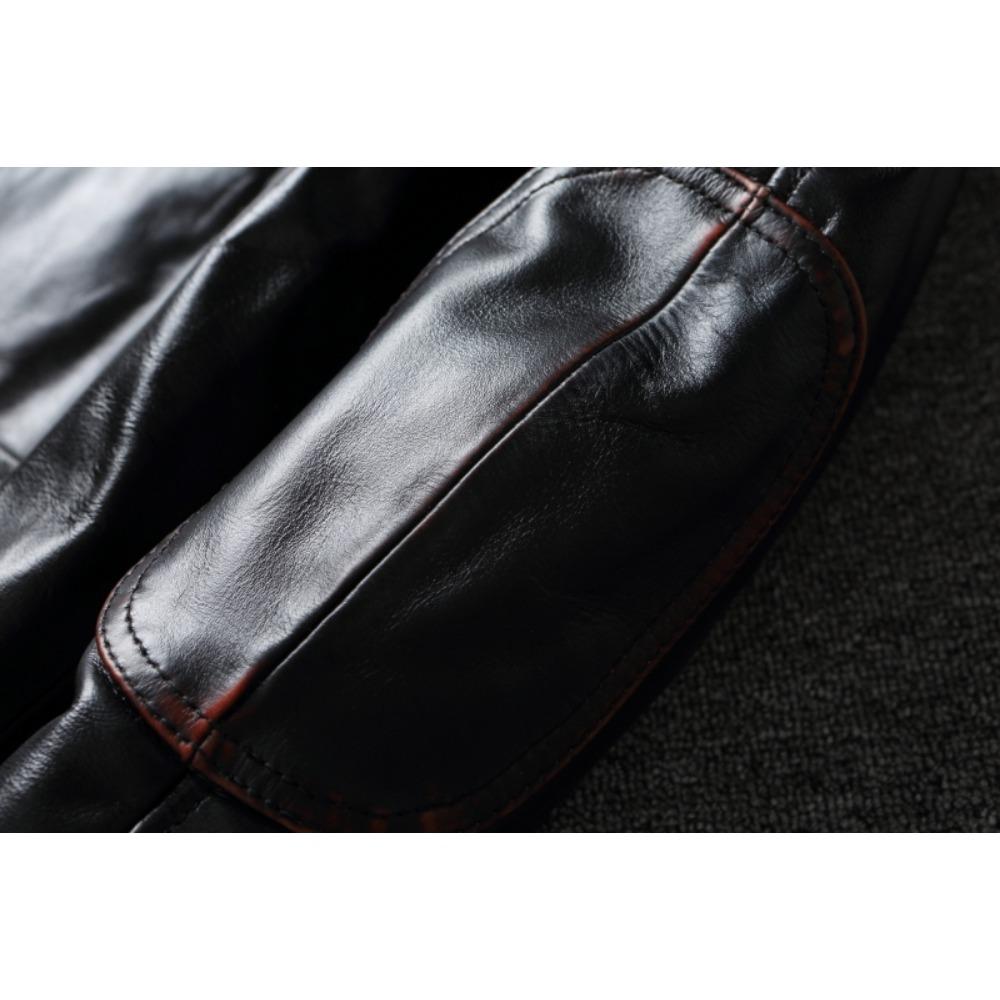 Chinese Size Style RL Top Layer Oil Waxed Cowhide Real Leather Jacket Men Stand Collar Brown Motorcycle Coat Men's Biker Jacket Spring Autumn