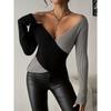 Women's V-Neck Cross Knitted Short Base Shirt Slim Fit Autumn New Design Sensation Comfortable Casual Style Long Sleeve Top