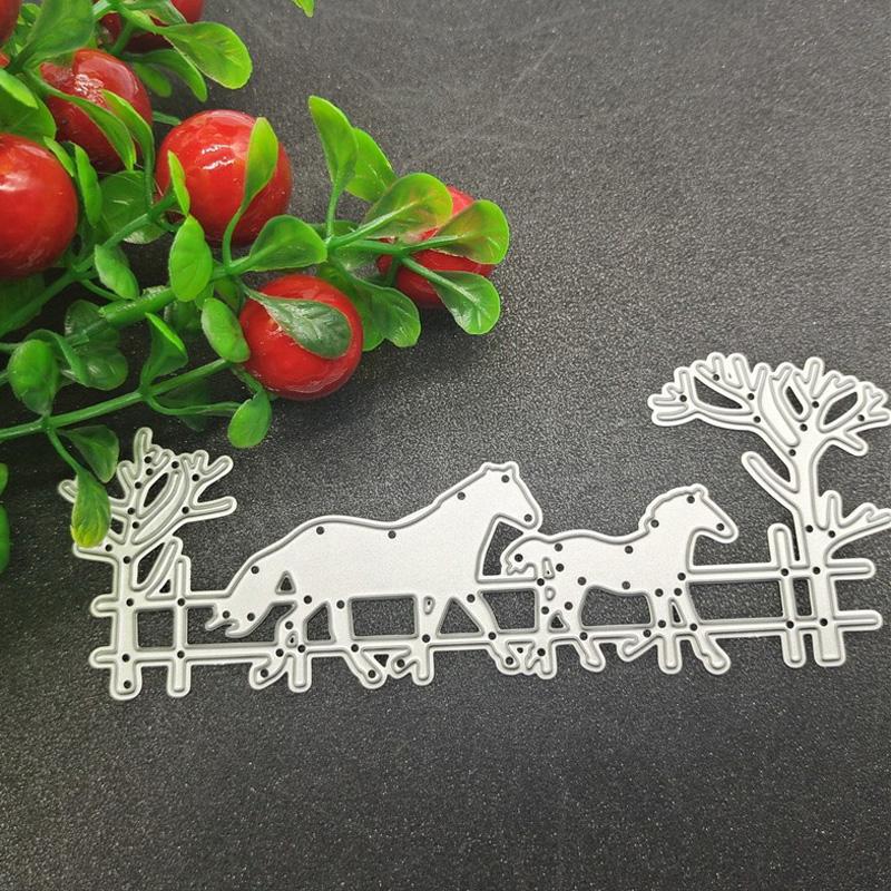 Two Horses On The Hill Design Style Metal Cutting Dies DIY Scrapbooking Embossing Stencil Paper Craft Album Template