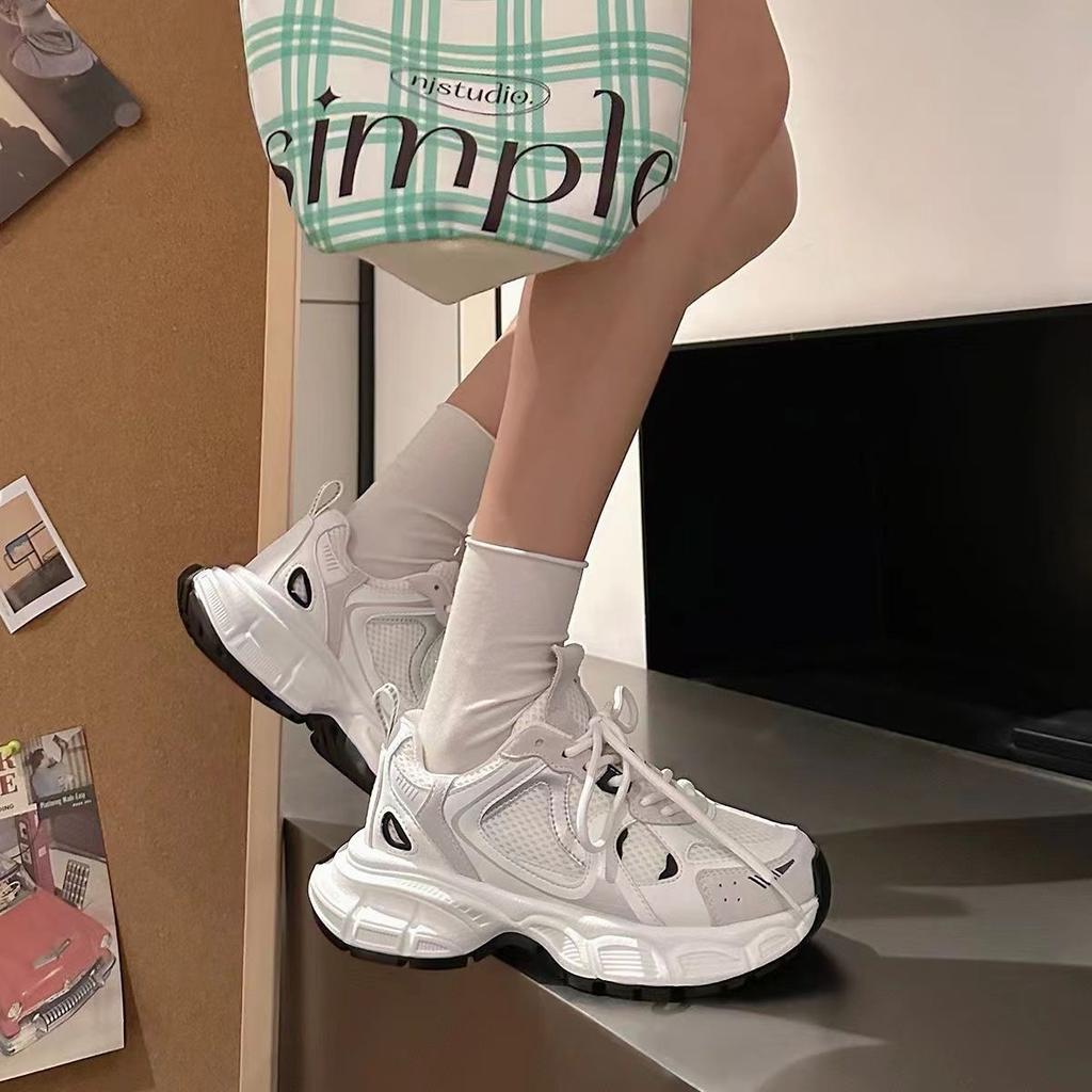 Daddy Shoes Women's 2025 New Autumn Women's Shoes Mesh Breathable Casual Sports Shoes Versatile Platform White Board Shoes