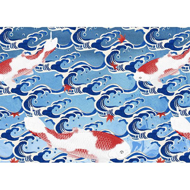 Kina Koi Cyan Gyotaku Välsignelse Tryck Affisch Kanvasmålning Modern Väggkonst Bilder För Vardagsrum Sovrum Heminredning