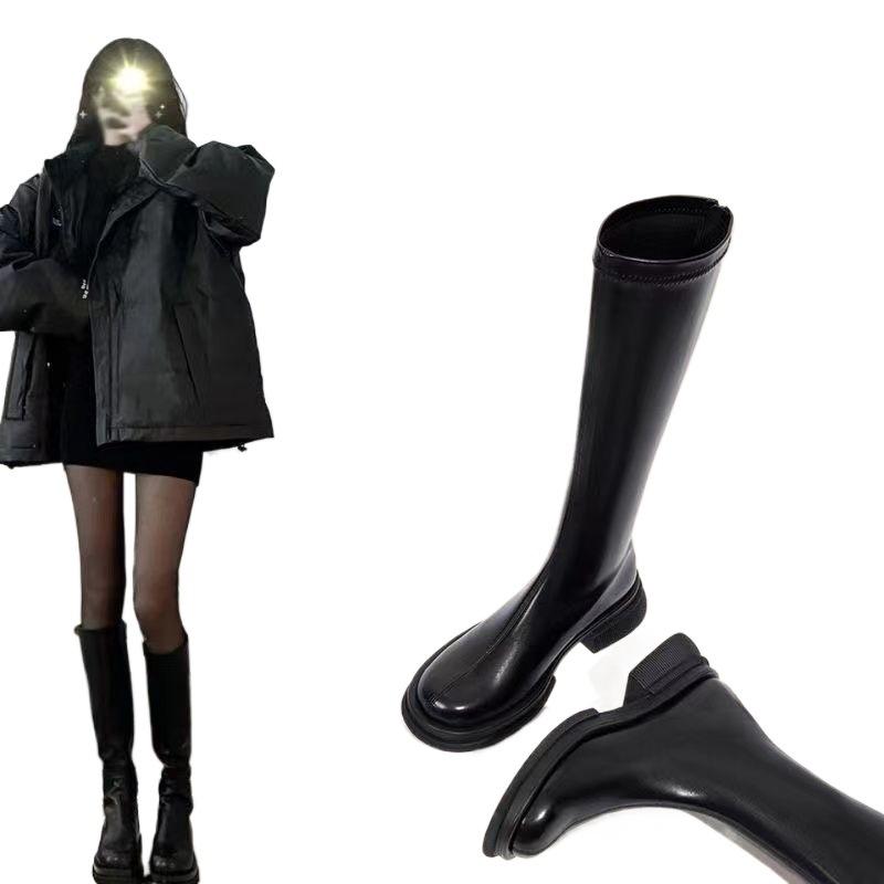 2025 men knehøye støvler ridestøvler tynne elastiske støvler tykksålede høye støvler høst- og vinterstøvler dame