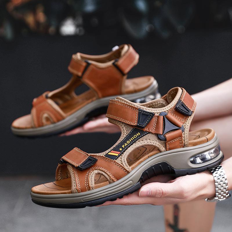 Summer  Men's Sandals Open Toed Sandals Soft Beach Flip Flop Comfortable Leather Sandals Outdoor Men Roman Sandals