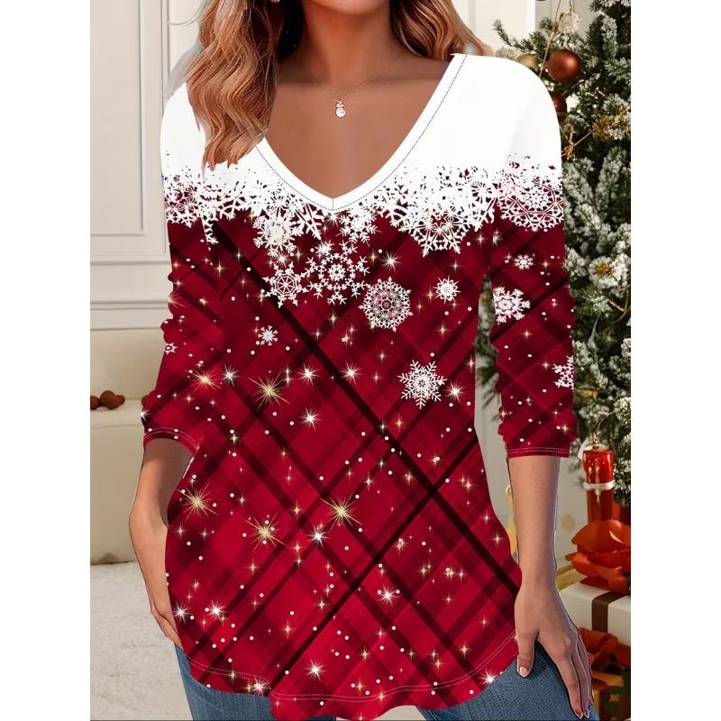 Tricou casual de damă cu gât în V și mânecă lungă