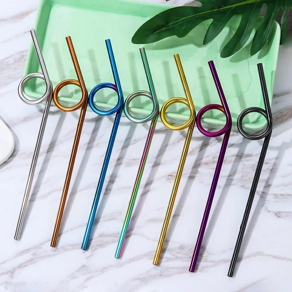 Kitchen Household Stainless Steel Straw Creative Straw Color Metal Beverage Coffee Milk Tea Straw Accessories Tools Supplies