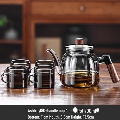 ZISIZ Wooden Handle Glass Teapot Set