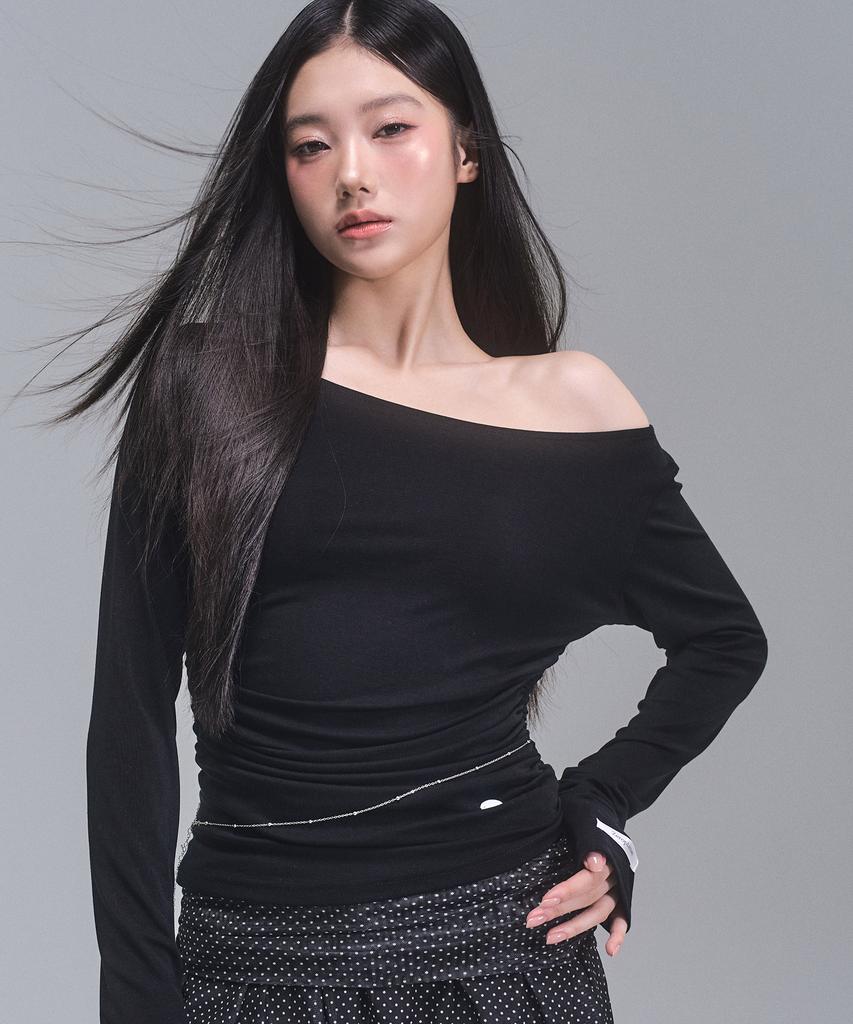 ZEROPLANET Joy Shirred Long Sleeve Top [Black]