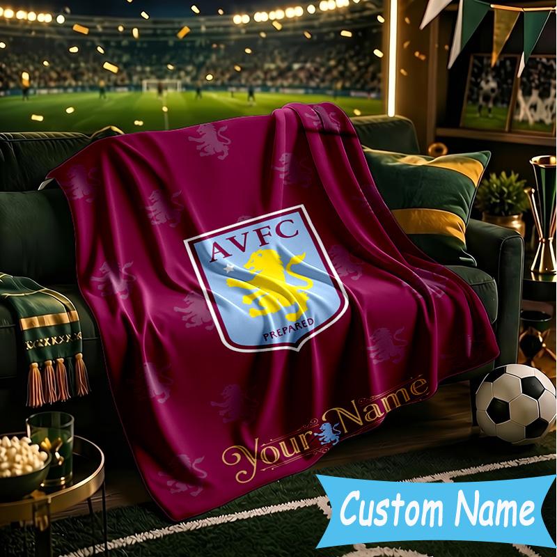Custom Name Aston Villa Pride Flannel Blanket, Use for Birthday/Holiday Gift, Soft Blanket for Sofa/Bed/Camping/Office, Home Decor
