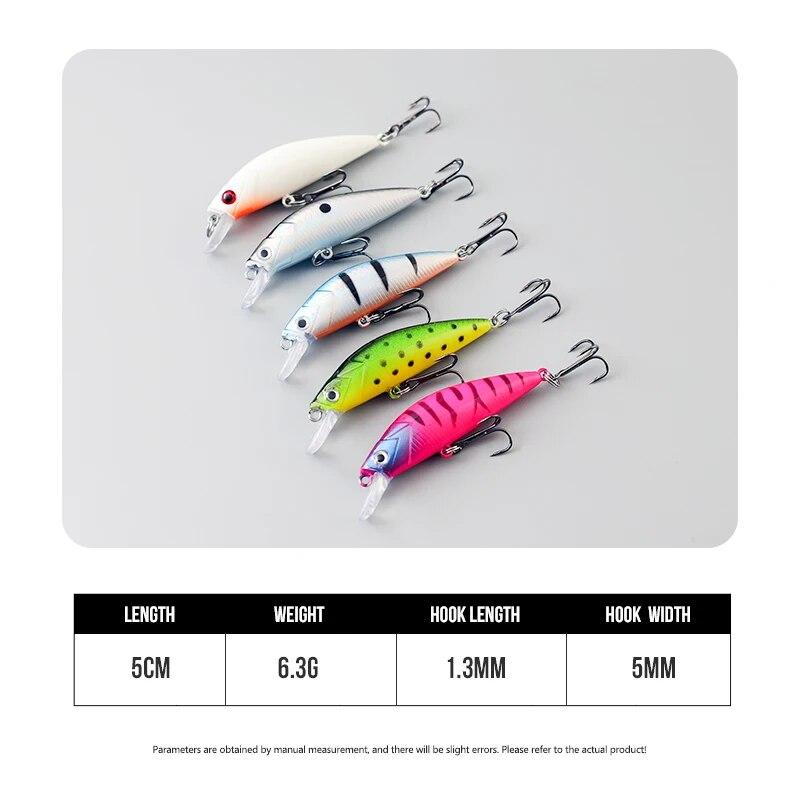5pcs/box Fishing Lure 50mm 6.3g Luminous Minnow Bait Slow Sinking Lure Far Casting Swimbait Realistic Artificial Hard Bait