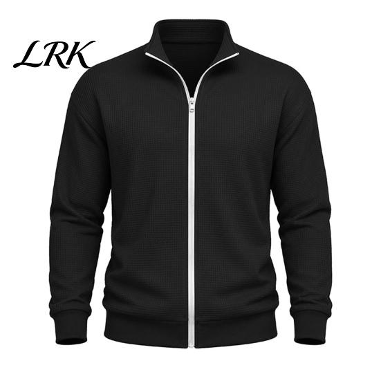 Klassischer Amerikanischer Stil Herren Außenbekleidung Waffelstrick Reißverschluss Jacke, Langarm Umlegekragen Moderne Truckerjacke Lässiger Cardigan Sweatshirt,