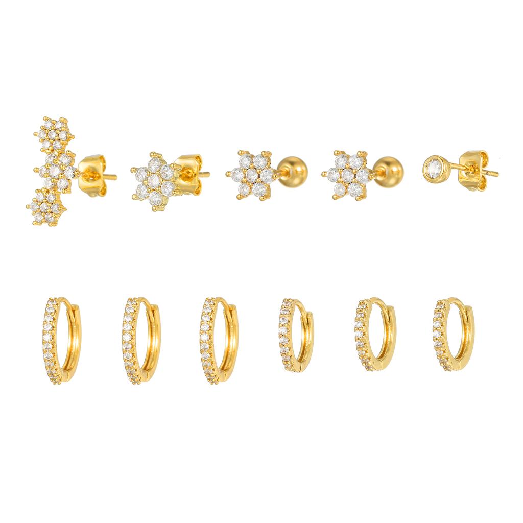 ZUOLA Earring Sets Fine Jewelry Set 18K Gold Plated Studs Hoop Earring Flower Geometric S925 Silver Posts Earring Set