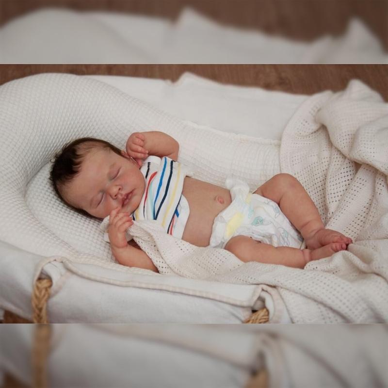Sleeping Doll Re-born Baby Girl Eyes Close Handmade White Skin New Born Girl in Jumper- Vinyl Doll for Kid Collectors
