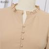 ZANZEA Women Casual V-Neck Solid Color Long Sleeve Loose Long Dress