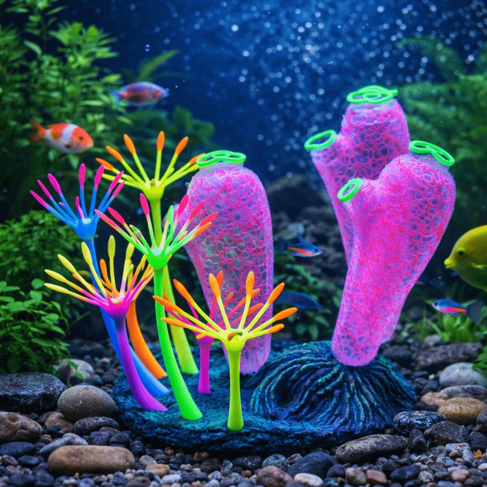 Simulation Thumb Coral Ornament Colorful Fluorescence Luminous Coral Silicone Artificial Plants Glowing Coral Coral Reef Setup
