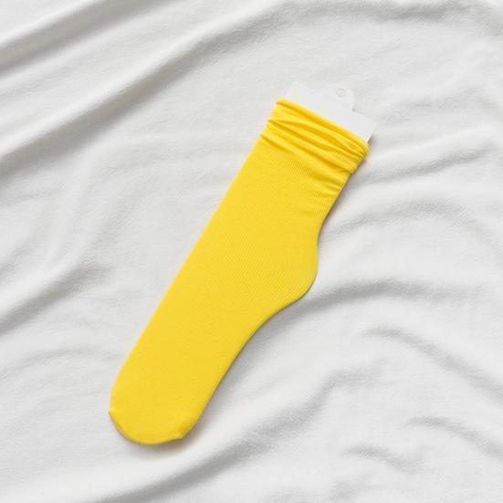 1 Pair Women Socks Mid-tube Curled Edge Japanese Style High Elasticity Anti-slip Thin Soft Breathable Sweat-absorption Anti-shrink Sports Piled Socks