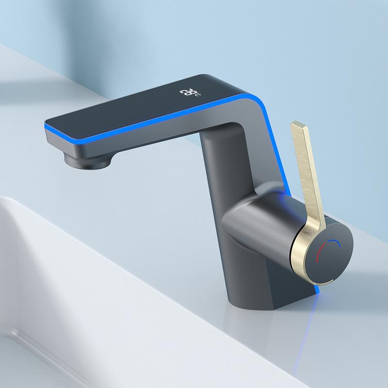 Digital Display Ambient Light Hot and Cold Bathroom Faucet for Vanity and Hand Washing Basin