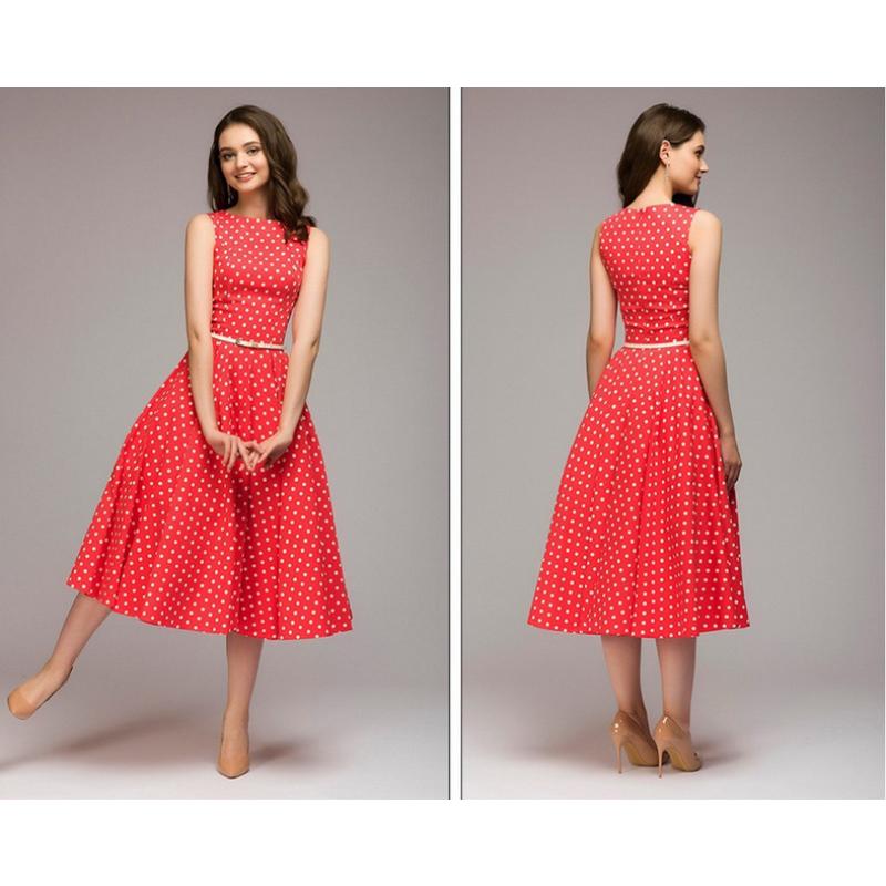 Women s Summer Vintage Polka Dot Print Sleeveless A-Line Midi Dress Retro Swing Casual Party Evening Dress for Women S