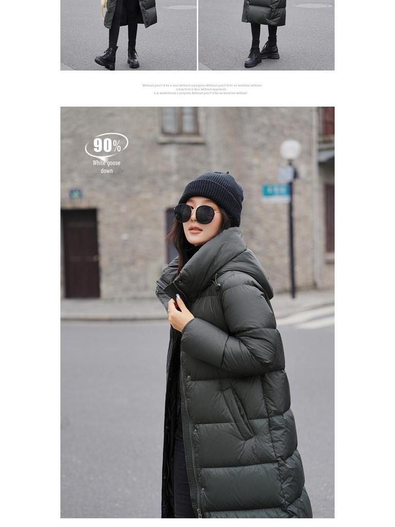 2024 Women's High-End Over-Knee White Goose Down Winter Coat