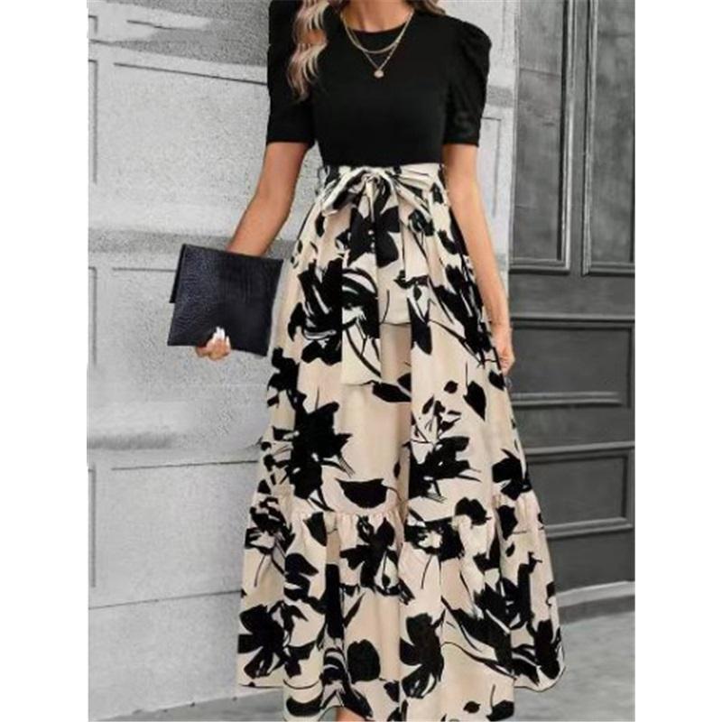 Women's Floral Print Round-Neck Casual Elegant Dress for Spring/Summer