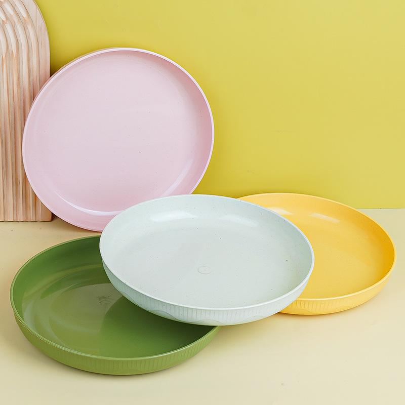 23cm Wheat Straw Plate 8-color Plate Wheat Straw Hotel Vegetable Fruit Plate Stackable Unbreakable Reusable BPA Free Tableware