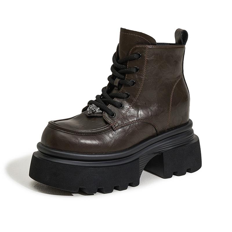 

Ботинки Мартин на толстой подошве женские 2025 осень и зима новые маленькие женские ботинки с увеличением высоты до 10 см британские короткие ботинки на высоком каблуке 39 коричневый