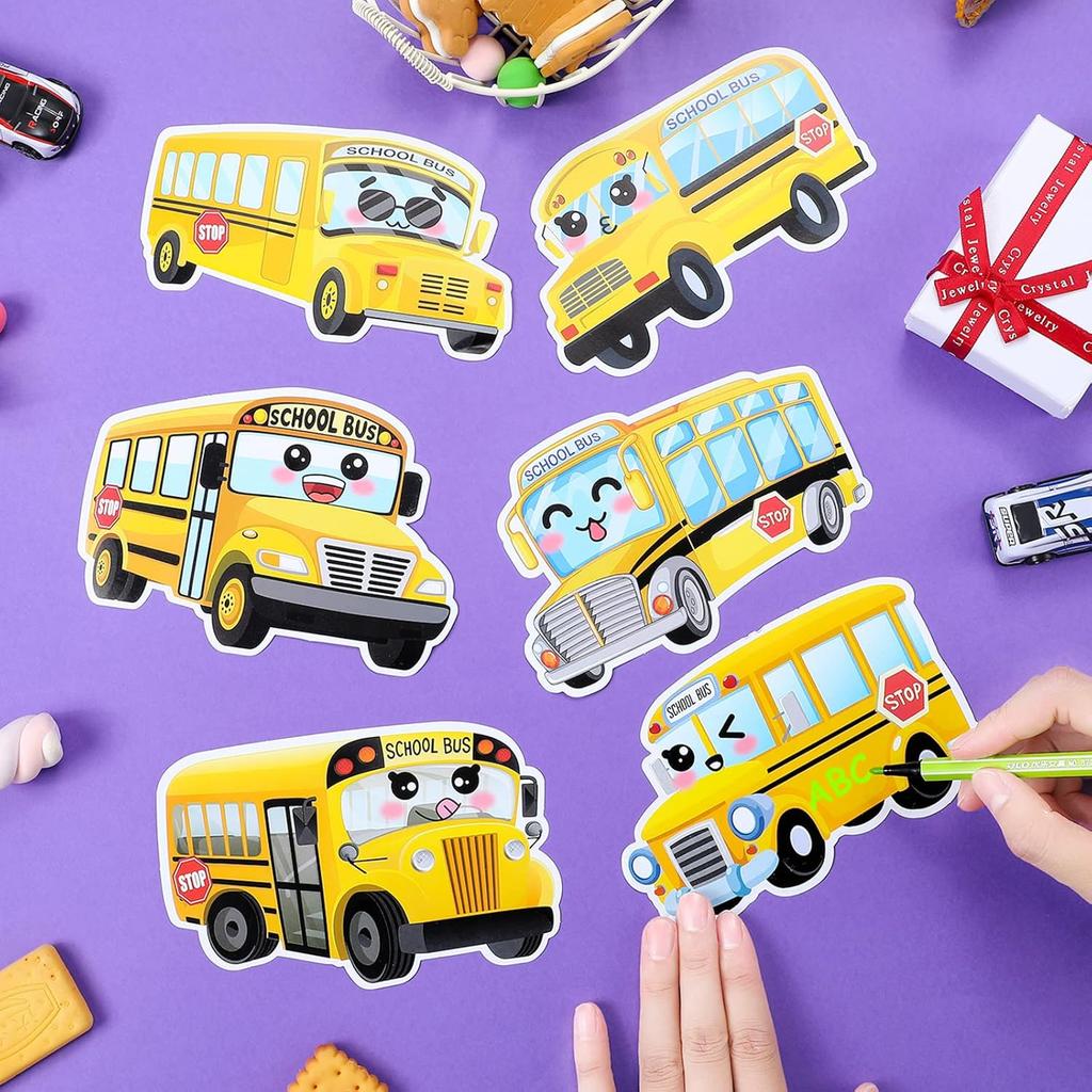 144 Pcs School Bus Bulletin Board Cutouts with 300 Adhesive Dots, Yellow Bus Party Bulletin Board Classroom Decoration for Teacher Student Back to