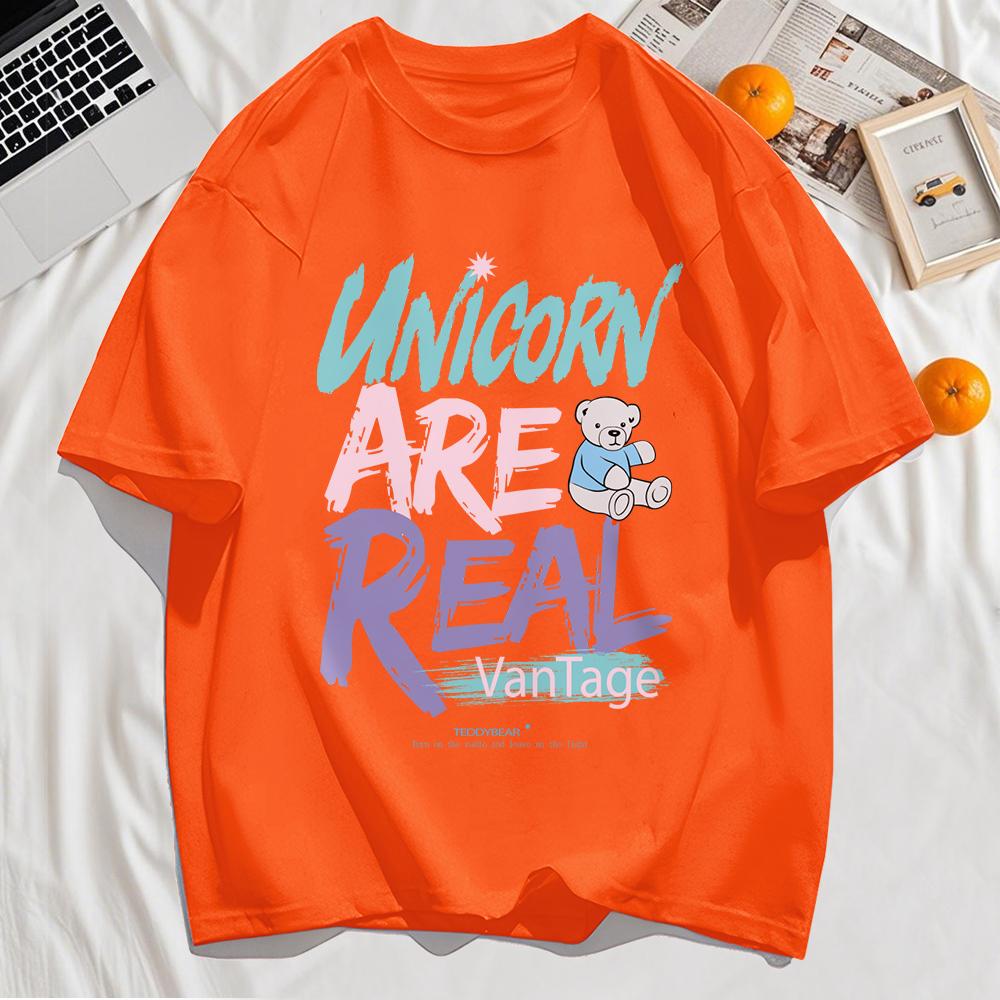 Unicorn Are Real Print T-Shirt Mens Summer Casual Comfortable Clothes Fashion Crewneck T Shirt Loose Cotton Streetwear