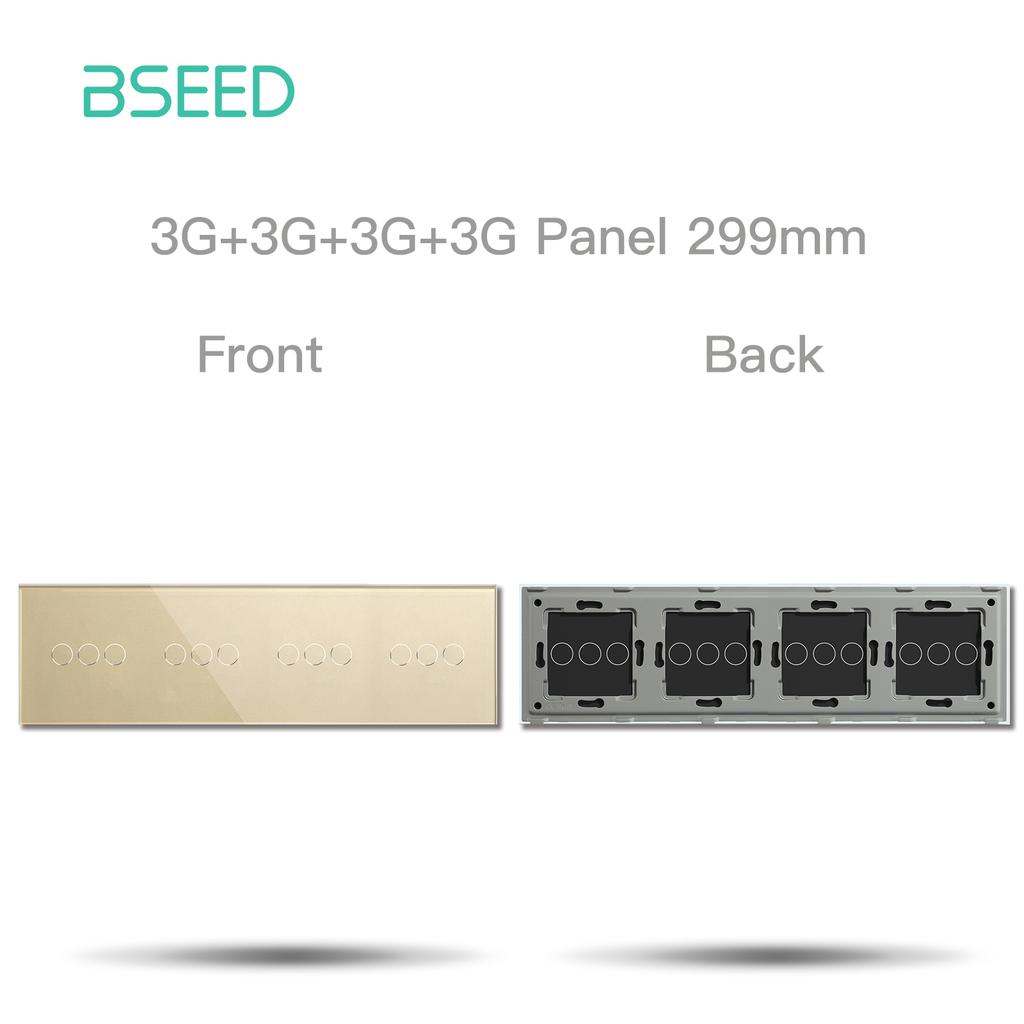 BSEED 299mm Glass Panel Only Quadruple 1/2/3Gang Touch Switch Panel With Metal Base No Electric Parts  EU Standard