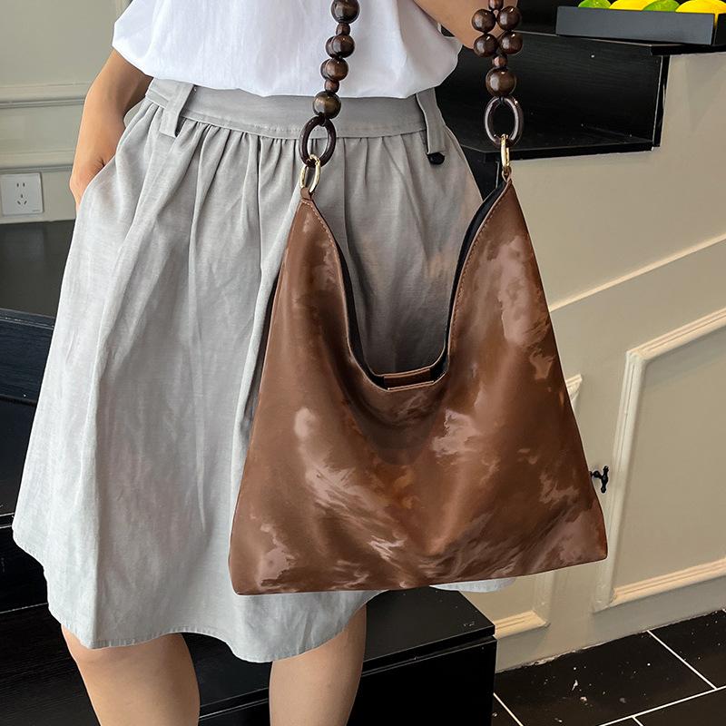 New tote bag fashionable large-capacity casual shoulder bag 2025 retro beaded handbag simple commuter women's bag