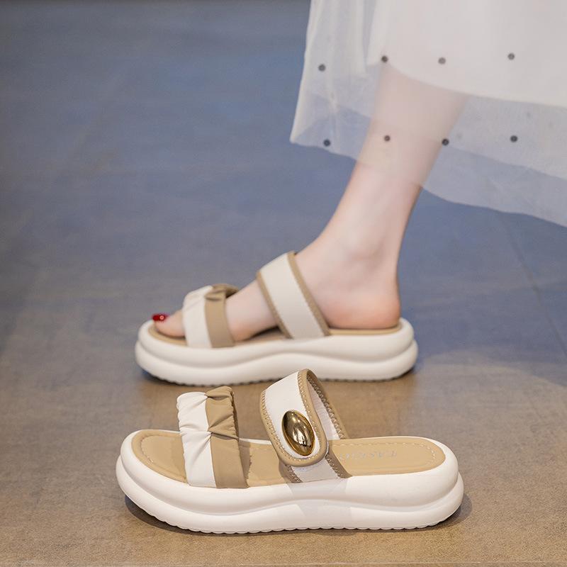

French Comfortable Wearing Summer Breathable Flat Bottom Thick Bottom Height Increasing Slippers -Chic and Versatile Women s Home and Outdoor Sandals 34