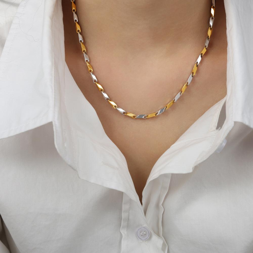 Light Luxury Gold And Steel Color Matching Bamboo Joint Geometric Texture Necklace Titanium Steel Personality Temperament Clavicle Chain