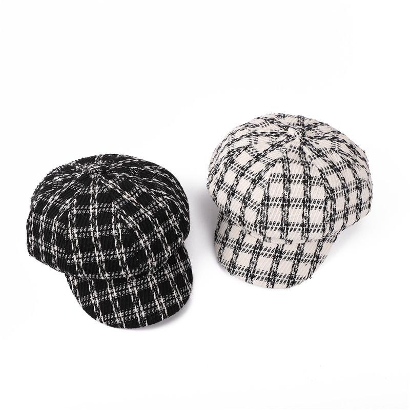 Autumn Winter Hats For Women Retro Black White Octagonal Hat Newsboy Painter Cap Beret Caps Women Vintage Korean Style New
