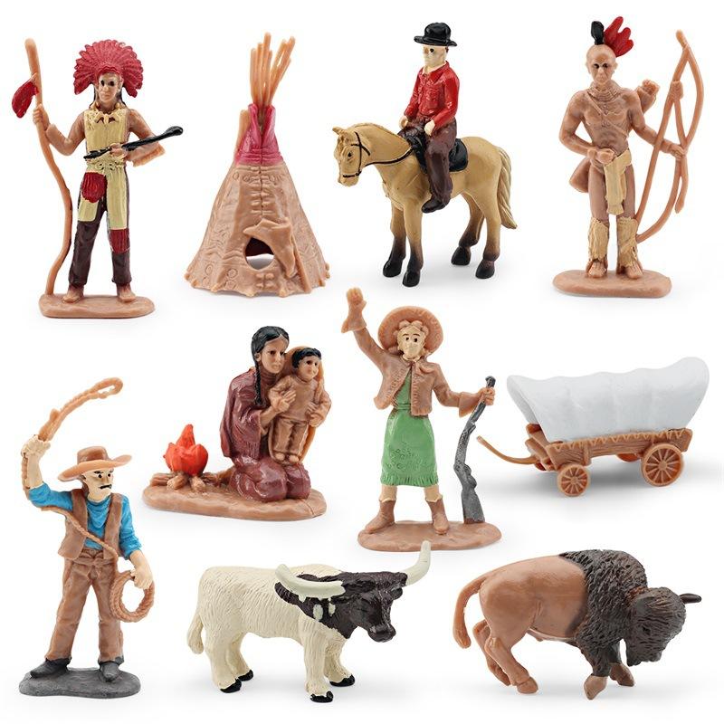 Simulation Scene Wild West Suit Character Model Chieftain Warrior Cowboy Indian Women Tent Toy